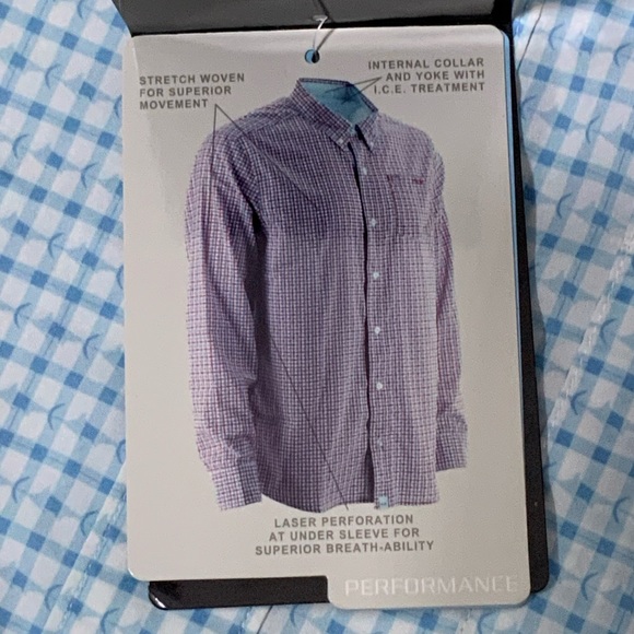 HUK Fishing Shirt Long Sleeve Button Down Vented Santiago Blue White Men's Small - Picture 10 of 16